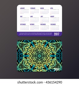 Pocket yoga Calendar 2017. Mandala indian design vector template