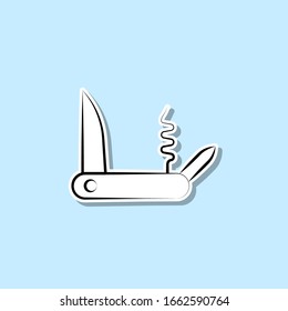 Icono del adhesivo con cuchillo de bolsillo. Línea delgada simple, contorno vectorial de iconos de viaje para ui y ux, sitio web o aplicación móvil