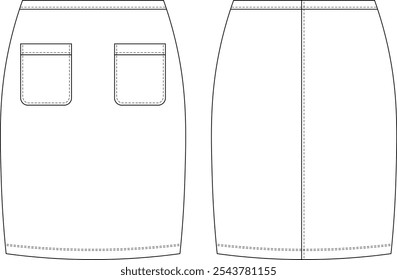 Con bolsillos elásticos cortos mini cuerpo con falda Plantilla dibujo técnico boceto plano cad maqueta moda mujer estilo de diseño modelo 