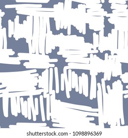 Pockmarked abstract texture seamless vector pattern. Blue and white rough hatches texture.