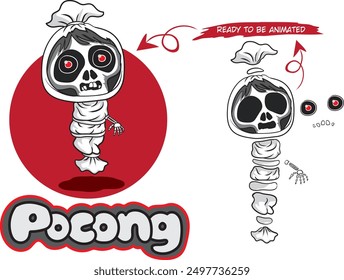 The Pocong(cartoon style), in Malay folklore, is a ghost of a deceased person wrapped in a burial shroud. Believed to jump or float due to its bound limbs.