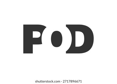 Design des POD-Logos Anfangsbuchstabe P O D fett Schriftstil für Tech-Startups, Beratung, Corporate Branding. Name des kreativen Unternehmens, Schlagzeilen, Typografie, trendige Logoart. Vektorgrafik.