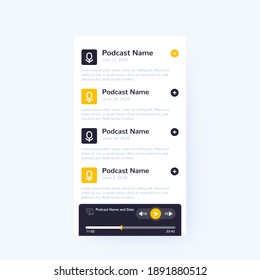 podcast app and player, mobile ui design, vector interface