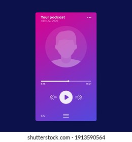 Aplicación Podcast, ui móvil del jugador, diseño vectorial