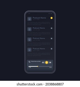 Podcast App And Player, Mobile Ui Design, Vector Interface With Phone Mockup