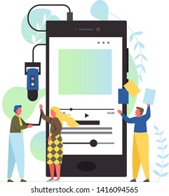 Podcast app, vector flat style design illustration