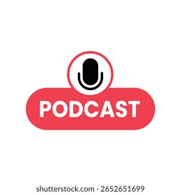 Ícones de podcast e difusão de áudio. Símbolos de Mídia Digital, Emblemas de Microfone, Elementos de Som e Gráficos de Comunicação