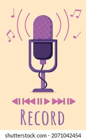 Podcast and audio icon set in a flat style, isolated on a white background. Microphone, record, music wave line icon collection. Vector illustration