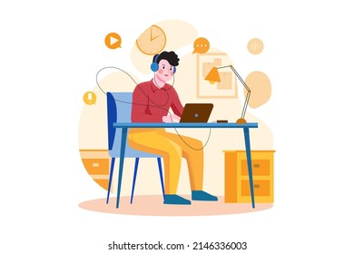 Podcast Audio Illustration concept. Flat illustration isolated on white background