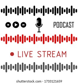 podcast & audio signs, icons, vector illustrations