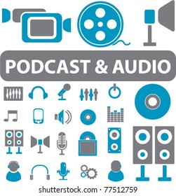 podcast & audio signs, icons, vector illustrations