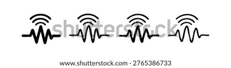Podcast Audio Wave and Wireless Signal Icon Set. Sound Wave with Wi-Fi Symbols for Broadcasting and Media.