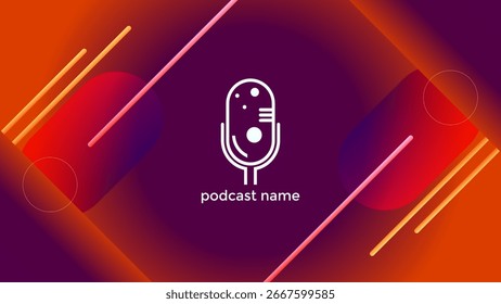 PODCAST-HINTERGRUND MIT DIAGONALEN GEOMETRISCHEN FORMEN BLAU PURPLE ORANGE FARBE EINFACHE VORLAGE DESIGN VEKTOR. GUT FÜR DECKENDESIGN, BANNER, WEB, SOZIALE MEDIEN