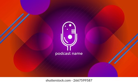 FONDO DE PODCAST CON FORMAS GEOMÉTRICAS DIAGONALES AZUL PÚRPURA NARANJA DEGRADADO COLOR SIMPLE VECTOR DE DISEÑO DE PLANTILLA. BUENO PARA EL DISEÑO DE PORTADAS, ANUNCIO, WEB, REDES SOCIALES