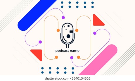 PODCAST BACKGROUND WITH GEOMETRIC LINE AND DIAGONAL SHAPES BLUE ORANGE PURPLE PINK FLAT COLOR SIMPLE TEMPLATE DESIGN VECTOR. GOOD FOR COVER DESIGN, BANNER, WEB,SOCIAL MEDIA