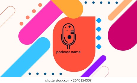 PODCAST BACKGROUND WITH GEOMETRIC LINE AND DIAGONAL SHAPES BLUE ORANGE PURPLE PINK FLAT COLOR SIMPLE TEMPLATE DESIGN VECTOR. GOOD FOR COVER DESIGN, BANNER, WEB,SOCIAL MEDIA