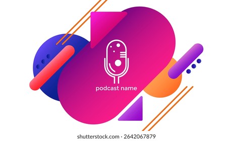 PODCAST BACKGROUND WITH GEOMETRIC SHAPES BLUE PINK ORANGE PURPLE GRADIENT COLOR SIMPLE TEMPLATE DESIGN VECTOR. GOOD FOR COVER DESIGN, BANNER, WEB,SOCIAL MEDIA