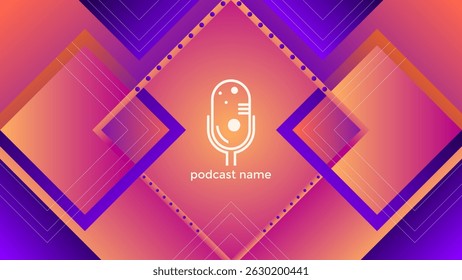 PODCAST BACKGROUND WITH GEOMETRIC SHAPES PURPLE ORANGE GRADIENT COLOR SIMPLE TEMPLATE DESIGN VECTOR. GOOD FOR COVER DESIGN, BANNER, WEB,SOCIAL MEDIA