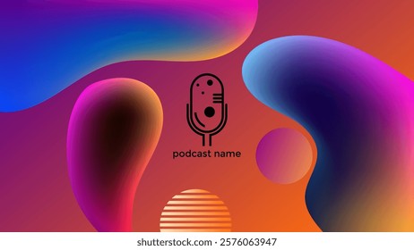 PODCAST BACKGROUND WITH HAND DRAWN SHAPES GRADIENT PURPLE ORANGE PINK COLOR SIMPLE TEMPLATE DESIGN VECTOR. GOOD FOR COVER DESIGN, BANNER, WEB,SOCIAL MEDIA