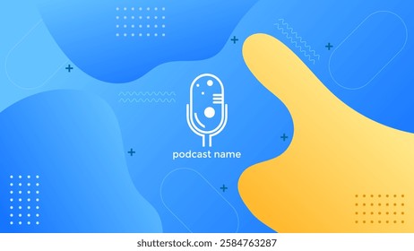 PODCAST BACKGROUND WITH ORGANIC HAND DRAWN SHAPES GRADIENT BLUE ORANGE COLOR SIMPLE TEMPLATE DESIGN VECTOR. GOOD FOR COVER DESIGN, BANNER, WEB,SOCIAL MEDIA