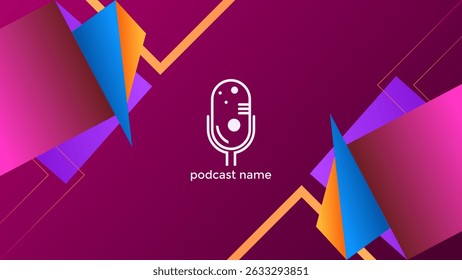 PODCAST HINTERGRUND ROSA VERLAUF MIT DREIECK GEOMETRISCHEN FORMEN BLAU ORANGEFARBENE FARBE VORLAGE DESIGN VEKTOR. GUT FÜR DECKENDESIGN, BANNER, WEB, SOZIALE MEDIEN