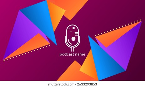 GRADIENTE ROSA DE FUNDO DO PODCAST COM FORMAS GEOMÉTRICAS DE TRIÂNGULO VETOR DE DESIGN DE MODELO DE COR LARANJA AZUL. BOM PARA DESIGN DE CAPA, BANNER, WEB, MÍDIA SOCIAL