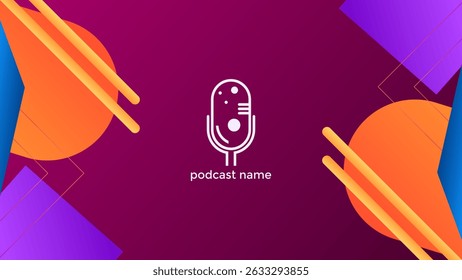 PODCAST BACKGROUND PINK GRADIENT WITH TRIANGLE GEOMETRIC SHAPES BLUE ORANGE COLOR TEMPLATE DESIGN VECTOR. GOOD FOR COVER DESIGN, BANNER, WEB,SOCIAL MEDIA
