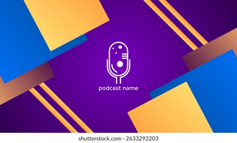 PODCAST-HINTERGRUND VIOLETTER VERLAUF MIT DREIECK GEOMETRISCHEN FORMEN BLAU ORANGE FARBE VORLAGE DESIGN VEKTOR. GUT FÜR DECKENDESIGN, BANNER, WEB, SOZIALE MEDIEN