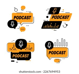 Podcast badge collection. Set of podcast emblem design