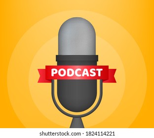 Podcast. Badge, icon, stamp, logo. Vector stock illustration.