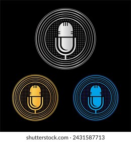 Podcast badge logo illustration template. Logo, app, user interface. Podcast radio icon. Studio microphone table broadcasting podcast text.