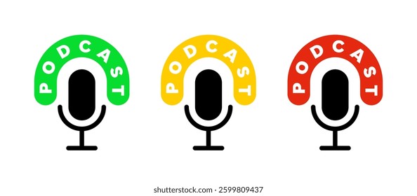 Podcast badges. Studio table microphone