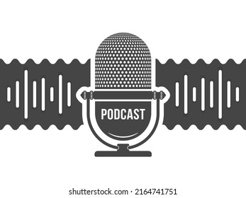 Podcast banner with microphone and sound wave, vector eps10 illustration