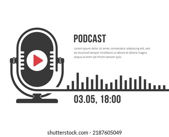 Podcast Banner With Microphone And Sound Wave, Vector Eps10 Illustration