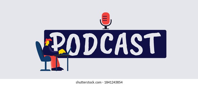 Podcast banner. Recording and broadcasting of music and voice radio broadcasting of media and discussion social political news concert programs on radio with vector events.