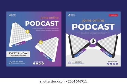 podcast banner and social media post design template, live webinar banner invitation template.