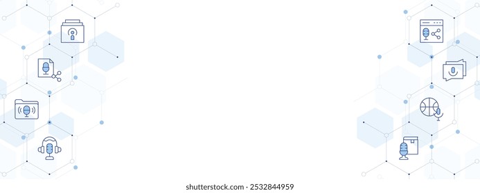 Podcast Banner Vector Illustration with Two-sided Icon Style. Line Duotone icon. Containing podcast, share, chat, chapter, folder.