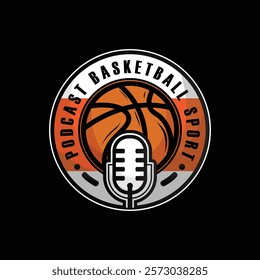 Podcast basketball sport circle logo illustration template graphic design
