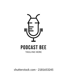 podcast bee logo template design vector