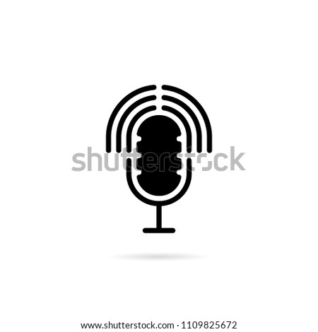 podcast black logo with speaker. concept of on air record for entertainment and transmit sound voice and music. flat simple retro style logotype graphic art design element isolated on white background