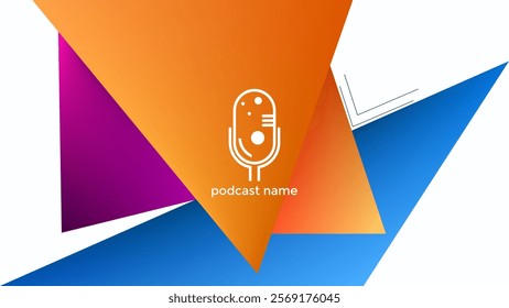 PODCAST BLUE ORANGE PURPLE GRADIENT MESH BACKGROUND COLORFUL WITH TRIANGLE GEOMETRIC TEMPLATE DESIGN VECTOR. GOOD FOR COVER DESIGN, BANNER, WEB,SOCIAL MEDIA