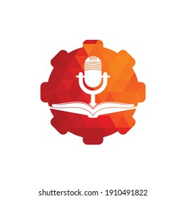 Podcast Buch Form Vektorgrafik Logo Design. Bildungspodcast Logo-Konzept.