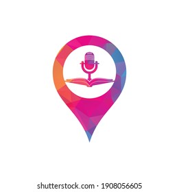 Diseño de logotipo vectorial de forma gps de libro de podcast. Concepto del logo del podcast sobre educación.