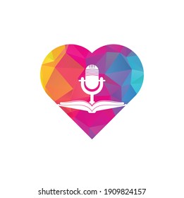 Podcast book heart shape vector logo design. Education podcast logo concept.