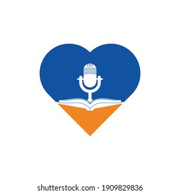Podcast book heart shape vector logo design. Education podcast logo concept.