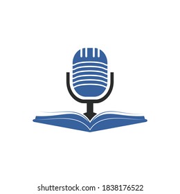 Diseño del logotipo vectorial del libro de podcast. Concepto del logo del podcast sobre educación. 