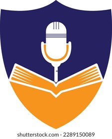 Podcast Buch Vektorlogo Design. Bildungspodcast Logo-Konzept.