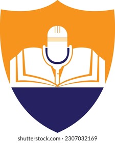 Podcast Buch Vektorlogo Design. Bildungspodcast Logo-Konzept.	

