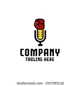 Podcast Boxing Logo Microphone And Boxing Gloves Combination Design
