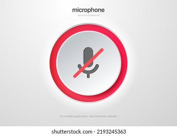 Podcast, broadcast, webcast icon. Voicemail sign. Voice chat icon. Mute symbol. Mute icon. 3D Phone microphone icon for UI UX, mobile app, presentations with soft UI, push button.